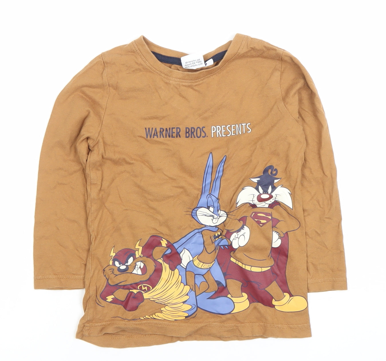 Warner Bros Boys Brown Long Sleeve Looney Tunes Superhero T-Shirt 116cm