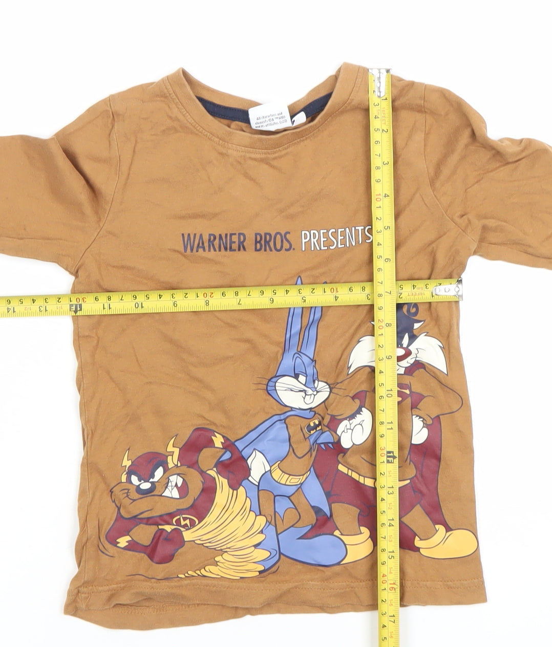 Warner Bros Boys Brown Long Sleeve Looney Tunes Superhero T-Shirt 116cm