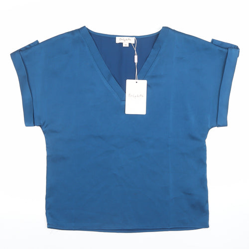 Emily & Me Women Blue V-Neck Short Sleeve Blouse Size 10