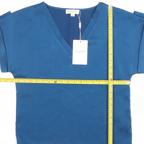 Emily & Me Women Blue V-Neck Short Sleeve Blouse Size 10