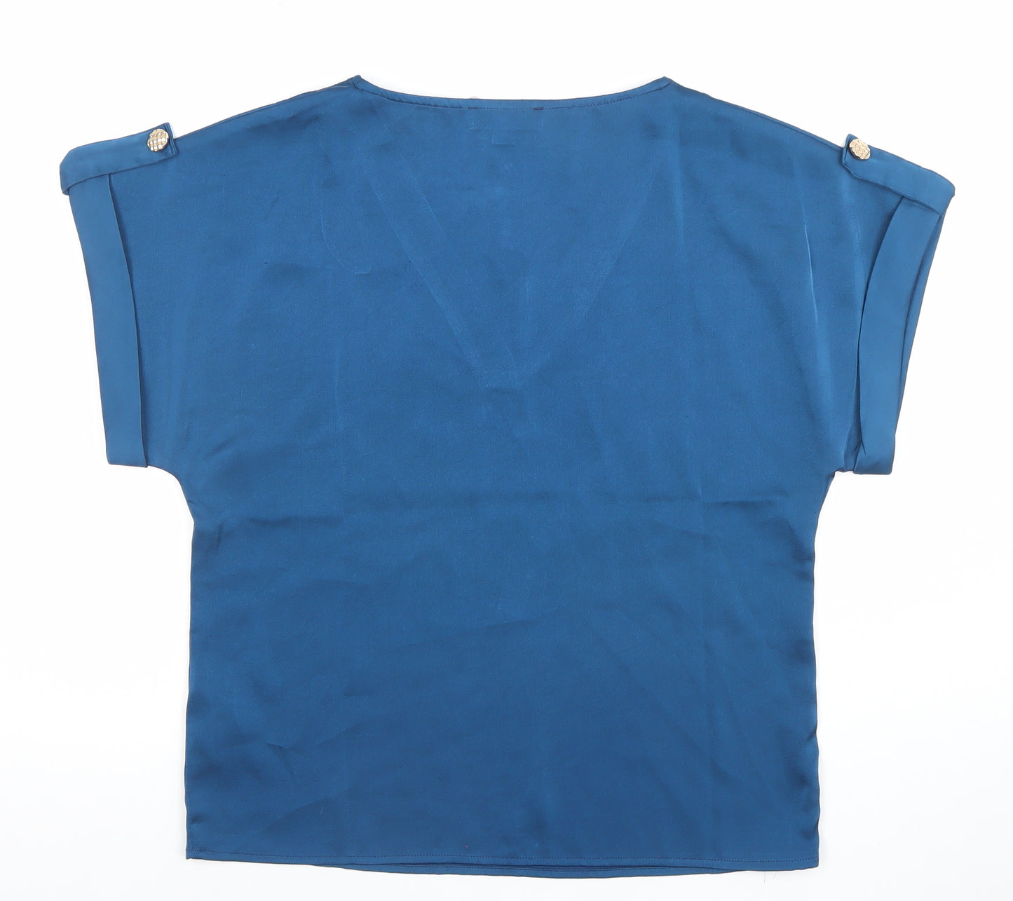 Emily & Me Women Blue V-Neck Short Sleeve Blouse Size 10