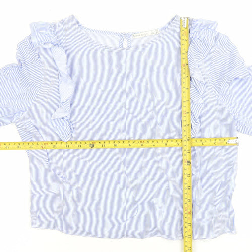 Bershka Womens Blue Striped Ruffle Blouse Size M