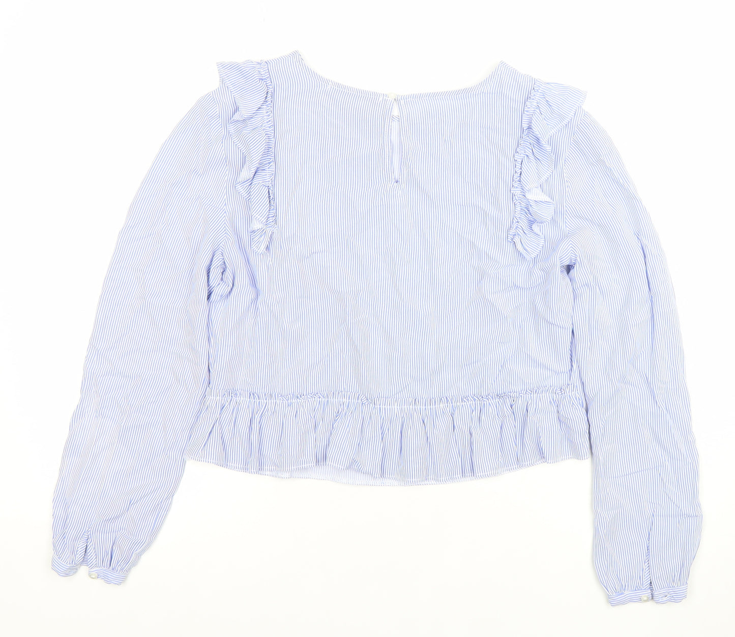 Bershka Womens Blue Striped Ruffle Blouse Size M