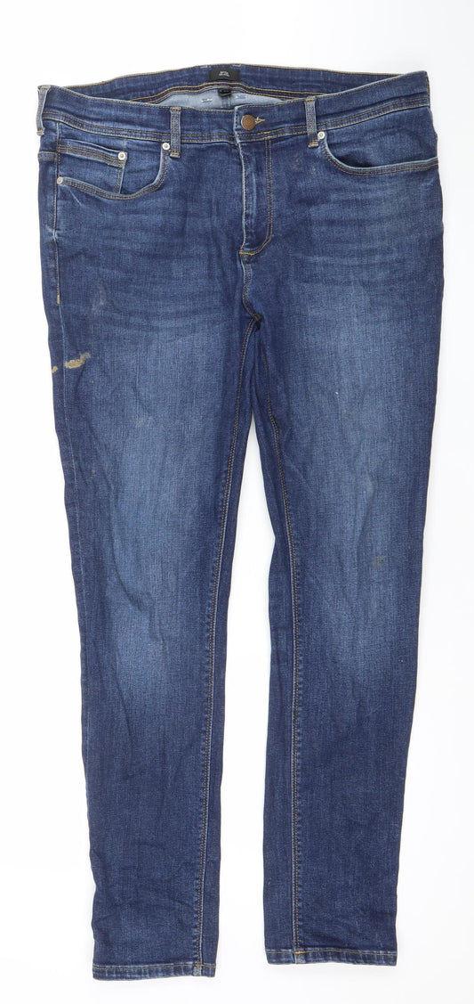 River Island Men's Blue 36x32 Straight Leg Stretch Denim Jeans