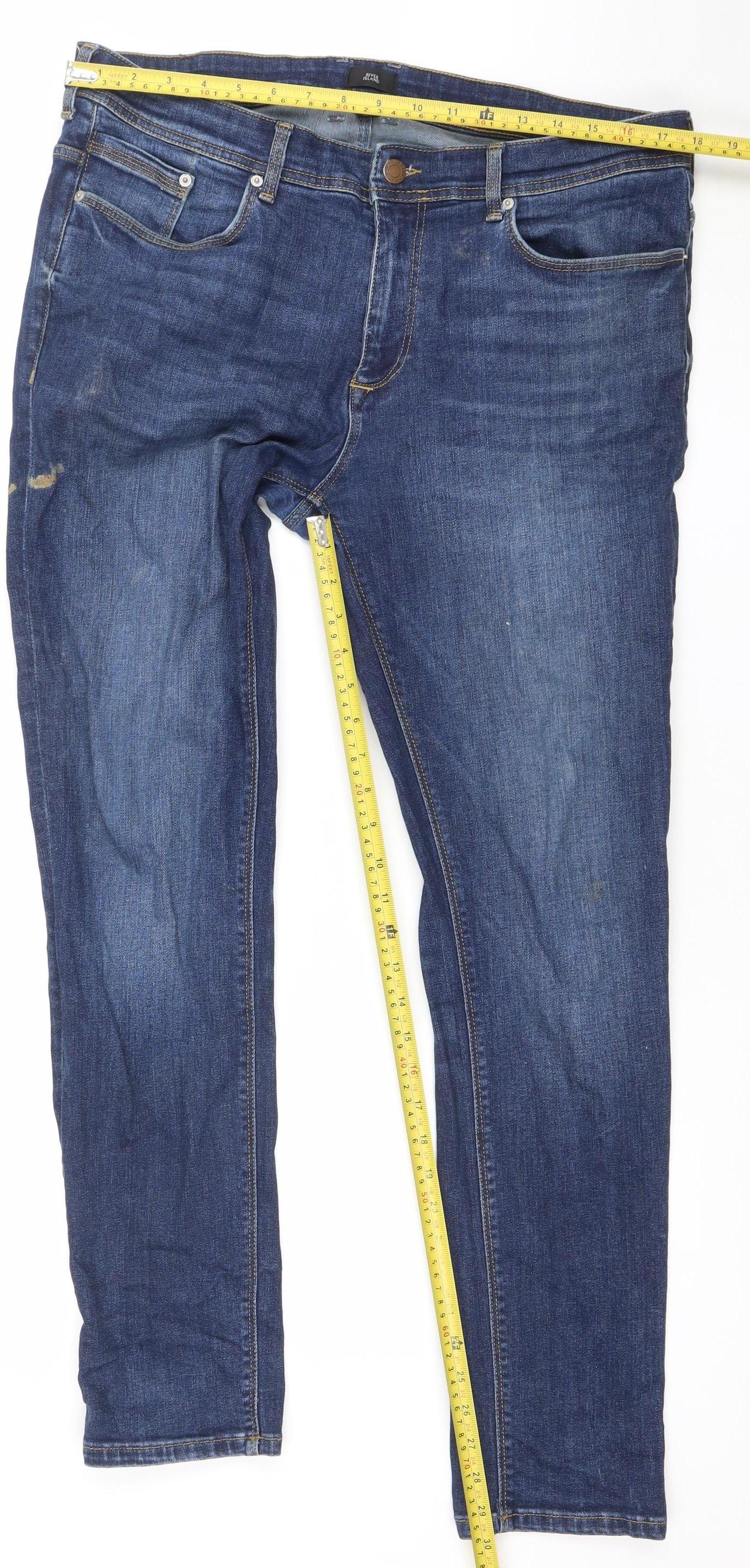 River Island Men's Blue 36x32 Straight Leg Stretch Denim Jeans