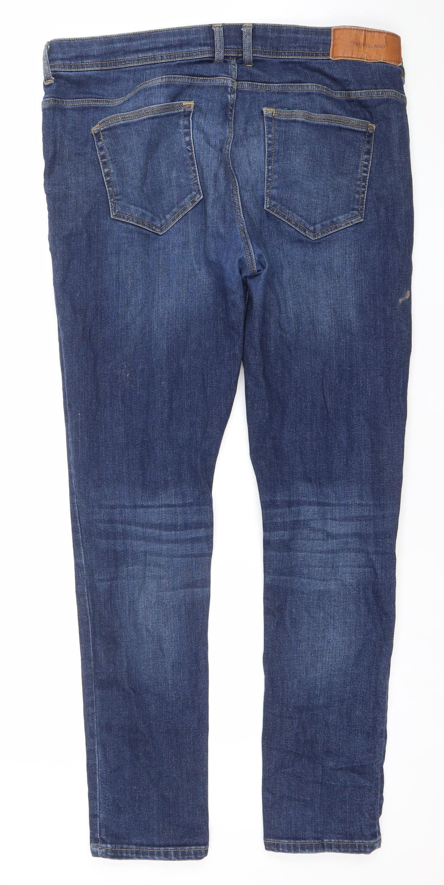 River Island Men's Blue 36x32 Straight Leg Stretch Denim Jeans