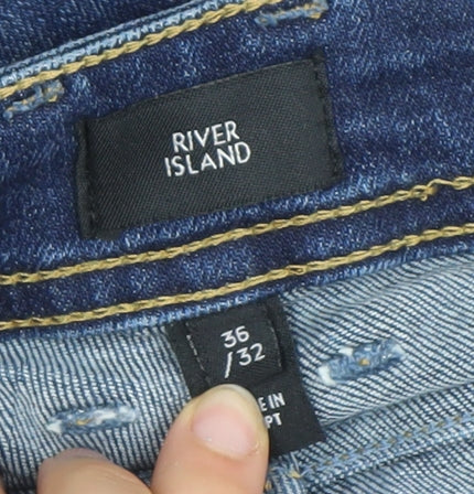 River Island Men's Blue 36x32 Straight Leg Stretch Denim Jeans