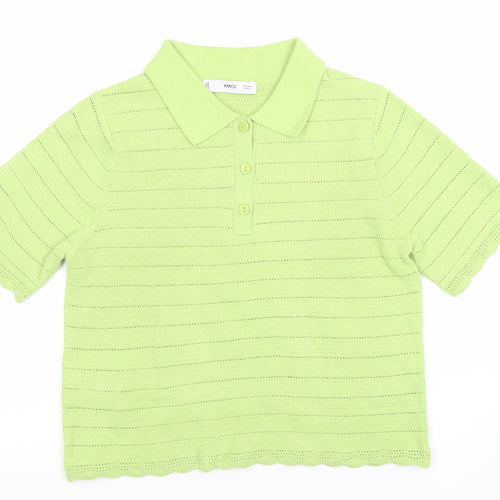 MNG Women’s Green Knit Cropped Polo Shirt Size M