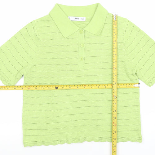 MNG Women’s Green Knit Cropped Polo Shirt Size M