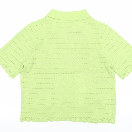 MNG Women’s Green Knit Cropped Polo Shirt Size M