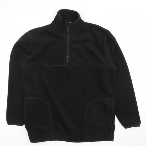 George Men Black Fleece 1/4 Zip Jacket Medium Regular Fit