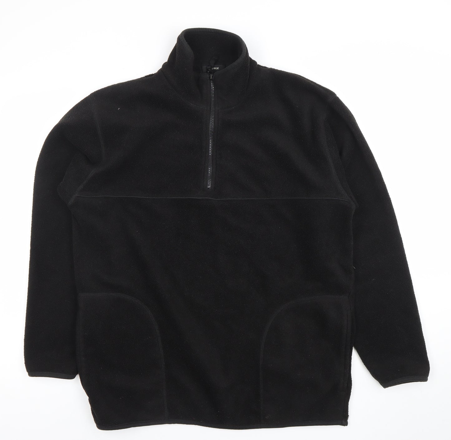 George Men Black Fleece 1/4 Zip Jacket Medium Regular Fit