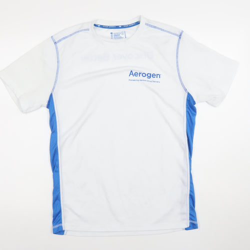 Titan Sports Men's White Blue Polyester Crew Neck Running T-Shirt L