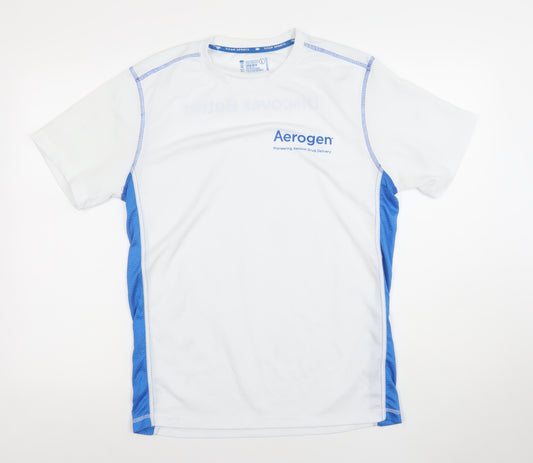 Titan Sports Men's White Blue Polyester Crew Neck Running T-Shirt L