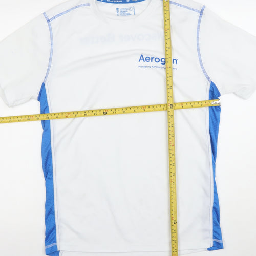 Titan Sports Men's White Blue Polyester Crew Neck Running T-Shirt L