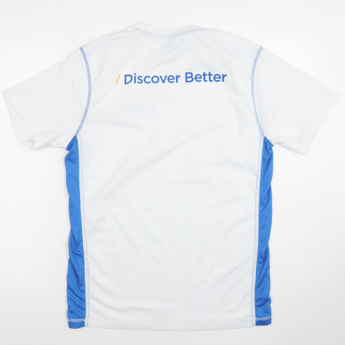 Titan Sports Men's White Blue Polyester Crew Neck Running T-Shirt L