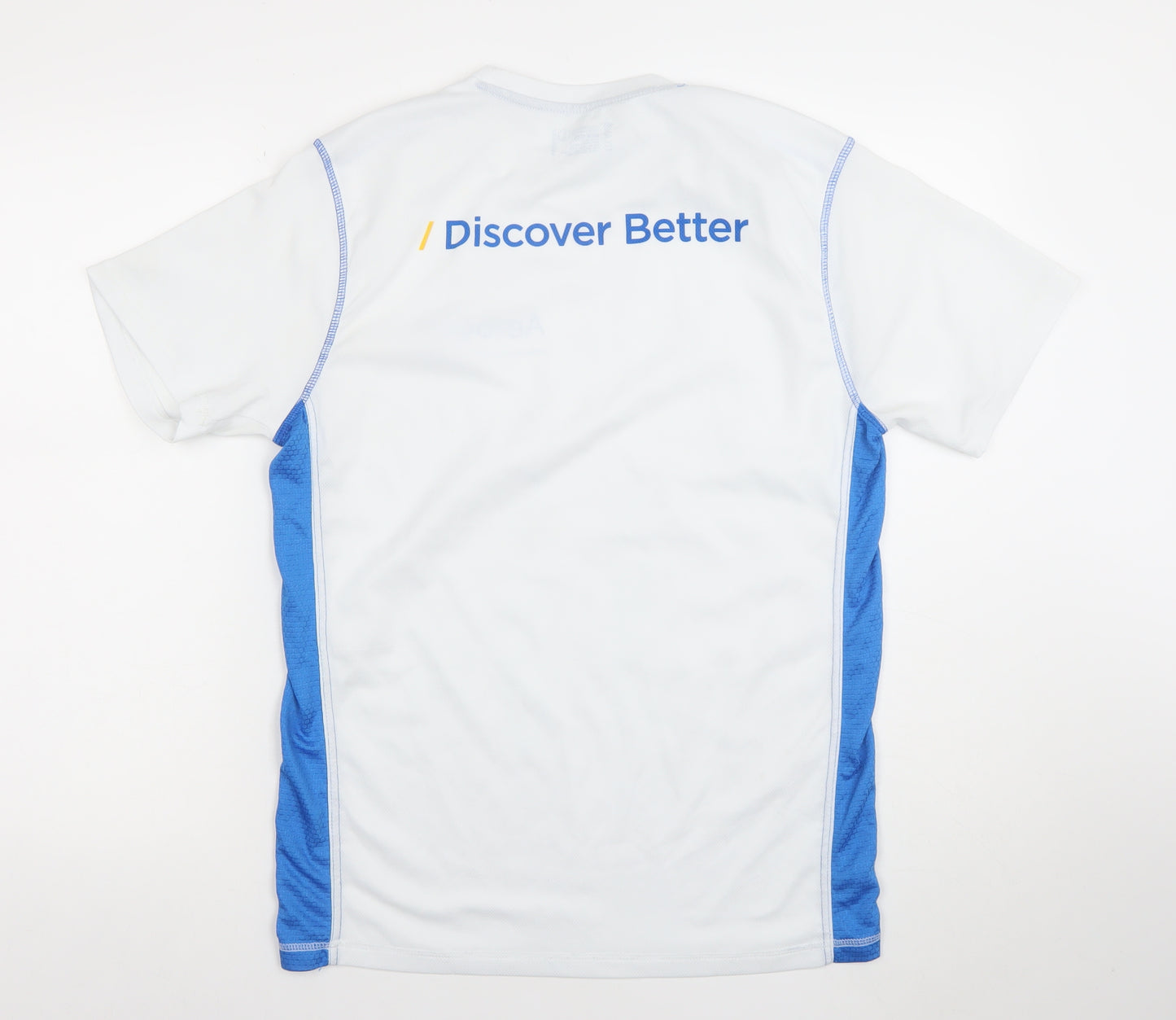 Titan Sports Men's White Blue Polyester Crew Neck Running T-Shirt L