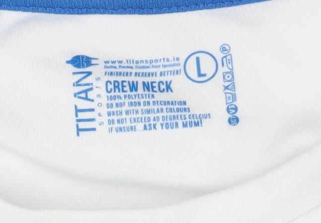 Titan Sports Men's White Blue Polyester Crew Neck Running T-Shirt L