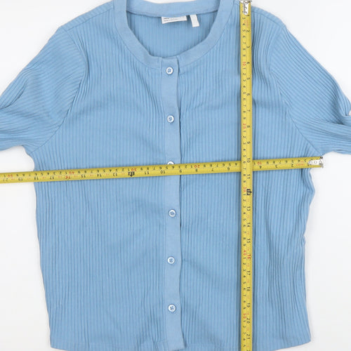 ASOS Design Women Blue Ribbed Button Cardigan Size L Long Sleeve Cotton Blend
