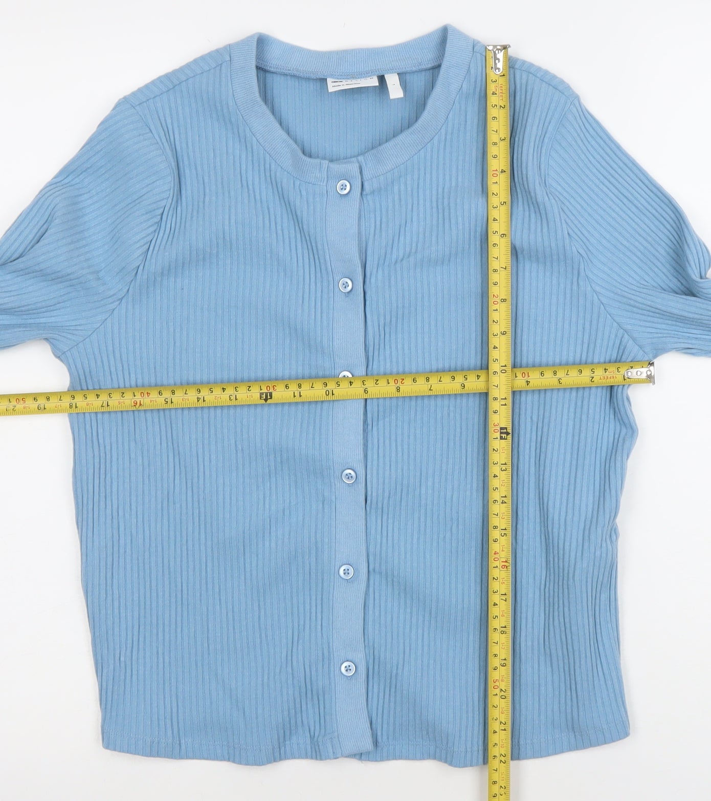 ASOS Design Women Blue Ribbed Button Cardigan Size L Long Sleeve Cotton Blend