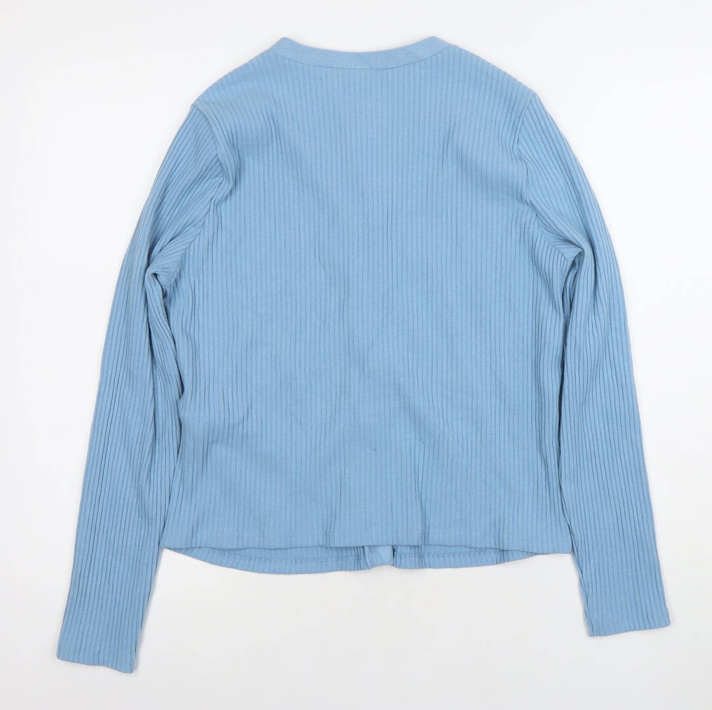 ASOS Design Women Blue Ribbed Button Cardigan Size L Long Sleeve Cotton Blend