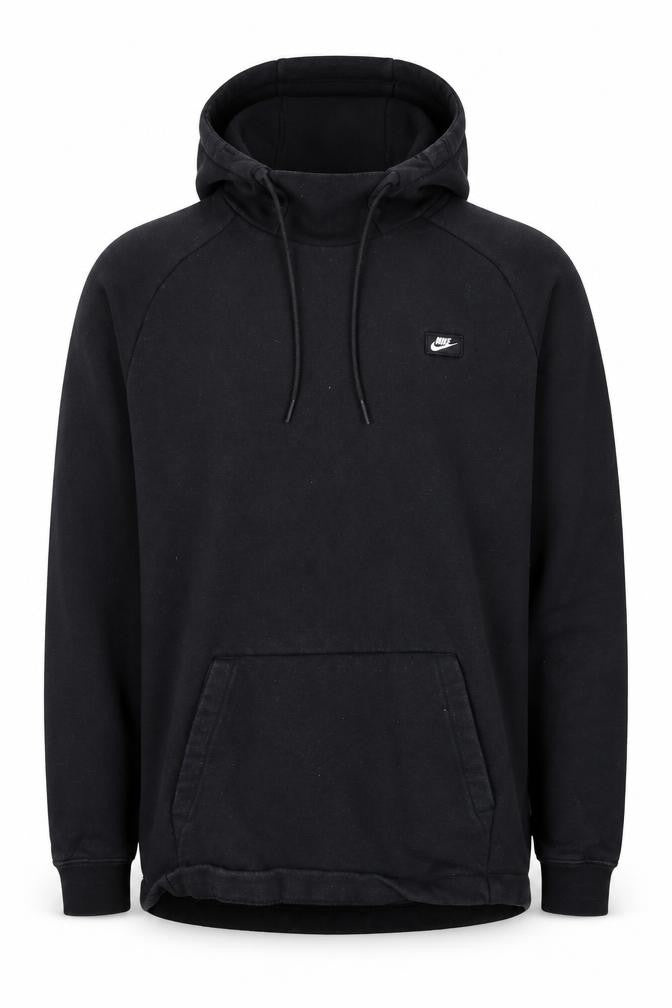 Front view of Nike Men's Black Pullover Hoodie Medium Fleece Logo Sweatshirt