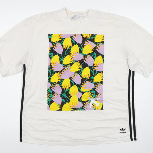 adidas Womens White Floral Print Short Sleeve Cotton T-Shirt Size S