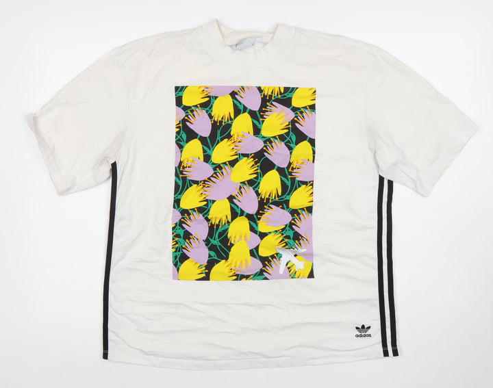 adidas Womens White Floral Print Short Sleeve Cotton T-Shirt Size S