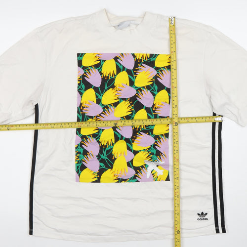 adidas Womens White Floral Print Short Sleeve Cotton T-Shirt Size S