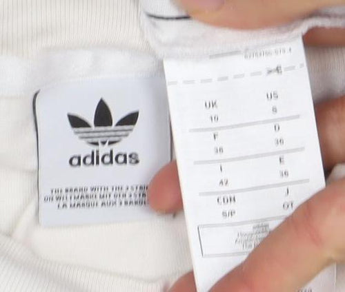 adidas Womens White Floral Print Short Sleeve Cotton T-Shirt Size S