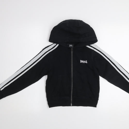 Lonsdale Boys Black 7-8 Years Hooded Track Jacket Full Zip Fleece