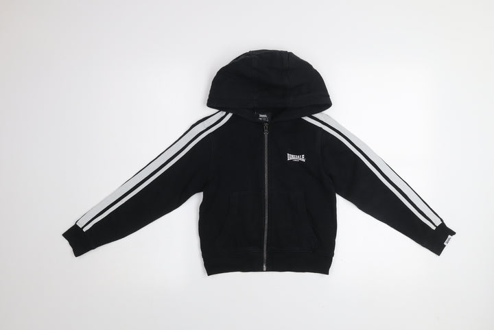 Lonsdale Boys Black 7-8 Years Hooded Track Jacket Full Zip Fleece