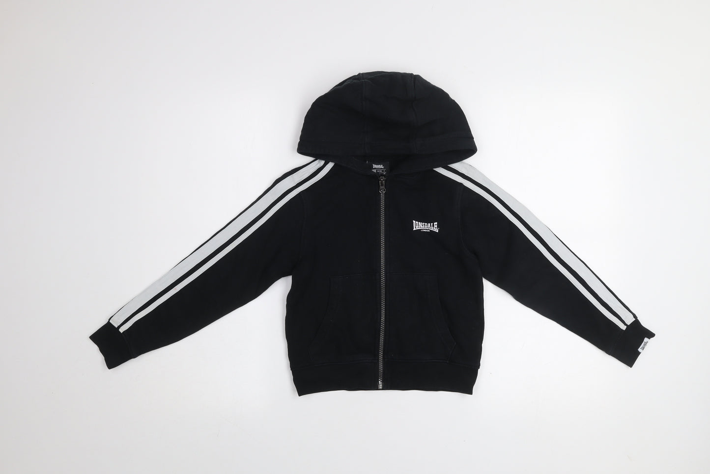 Lonsdale Boys Black 7-8 Years Hooded Track Jacket Full Zip Fleece