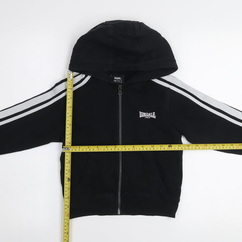 Lonsdale Boys Black 7-8 Years Hooded Track Jacket Full Zip Fleece