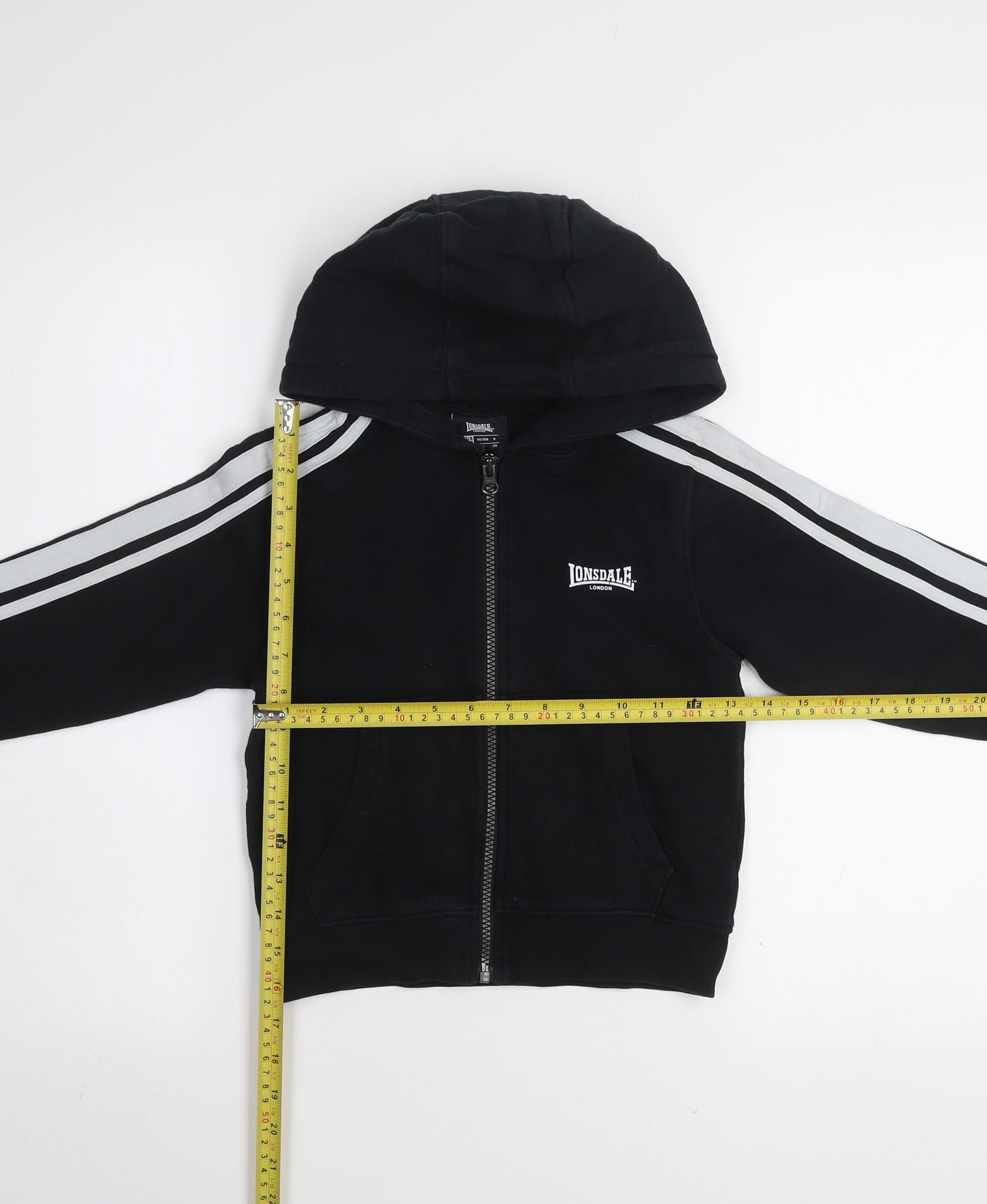 Lonsdale Boys Black 7-8 Years Hooded Track Jacket Full Zip Fleece
