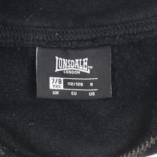 Lonsdale Boys Black 7-8 Years Hooded Track Jacket Full Zip Fleece