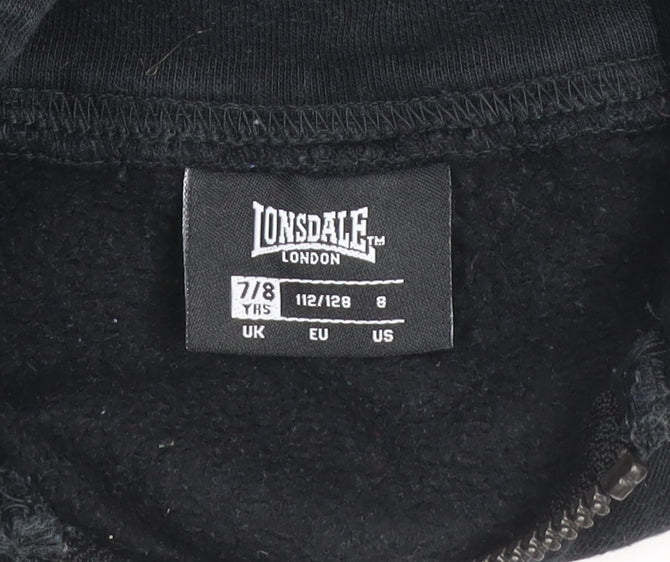 Lonsdale Boys Black 7-8 Years Hooded Track Jacket Full Zip Fleece