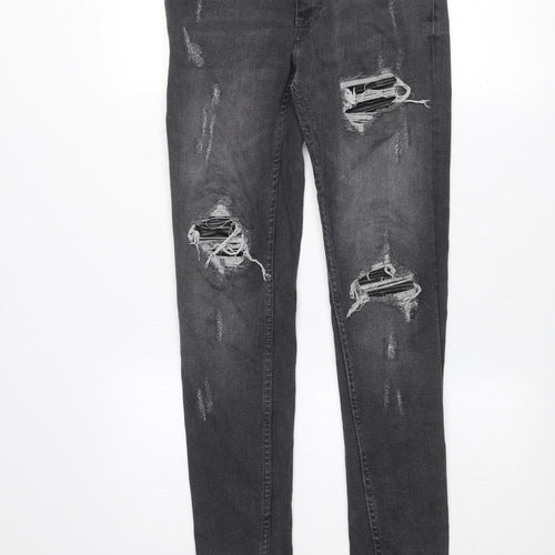 boohooMAN Men’s Grey Distressed Skinny Jeans 30R Slim Fit Denim