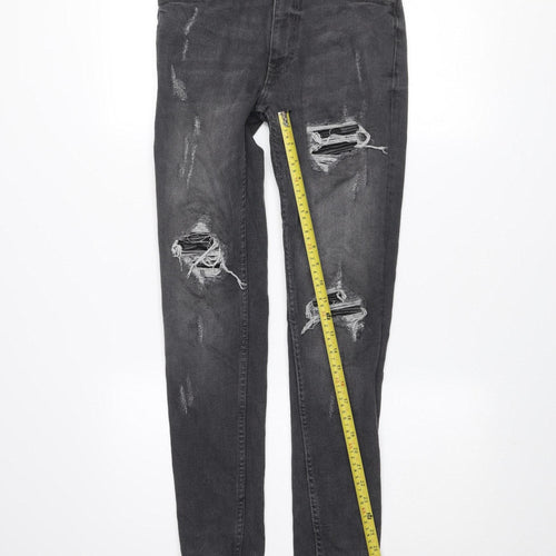 boohooMAN Men’s Grey Distressed Skinny Jeans 30R Slim Fit Denim