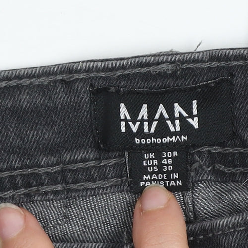 boohooMAN Men’s Grey Distressed Skinny Jeans 30R Slim Fit Denim