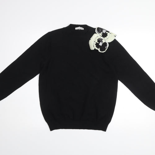 Savida Womens Black Sequin Shoulder Pullover Jumper Size L