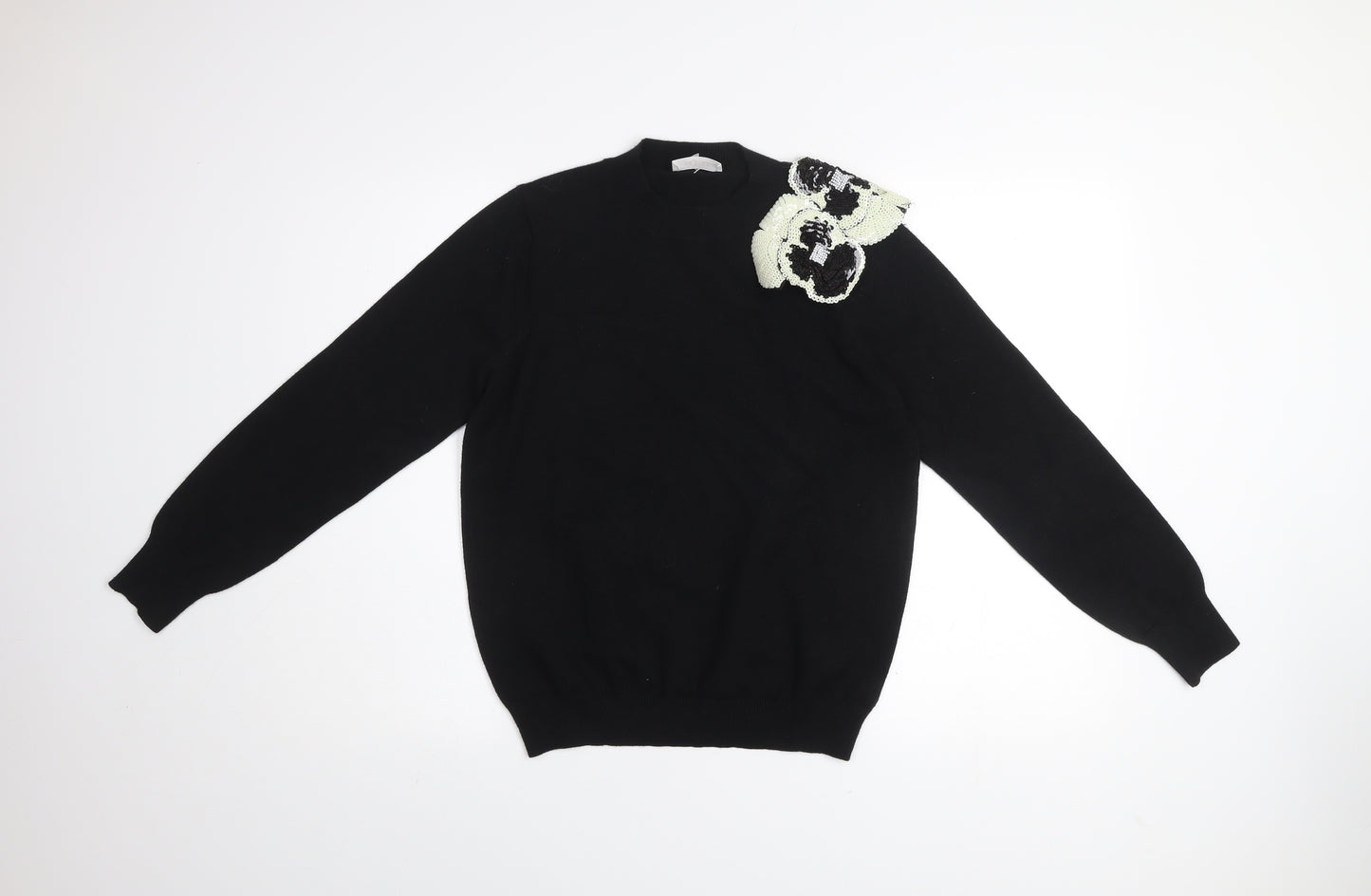 Savida Womens Black Sequin Shoulder Pullover Jumper Size L