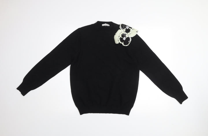 Savida Womens Black Sequin Shoulder Pullover Jumper Size L