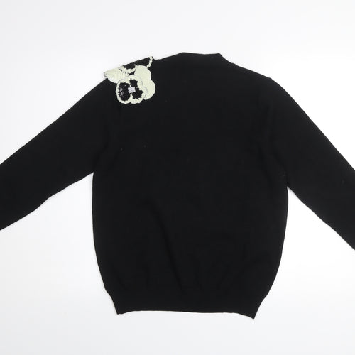Savida Womens Black Sequin Shoulder Pullover Jumper Size L