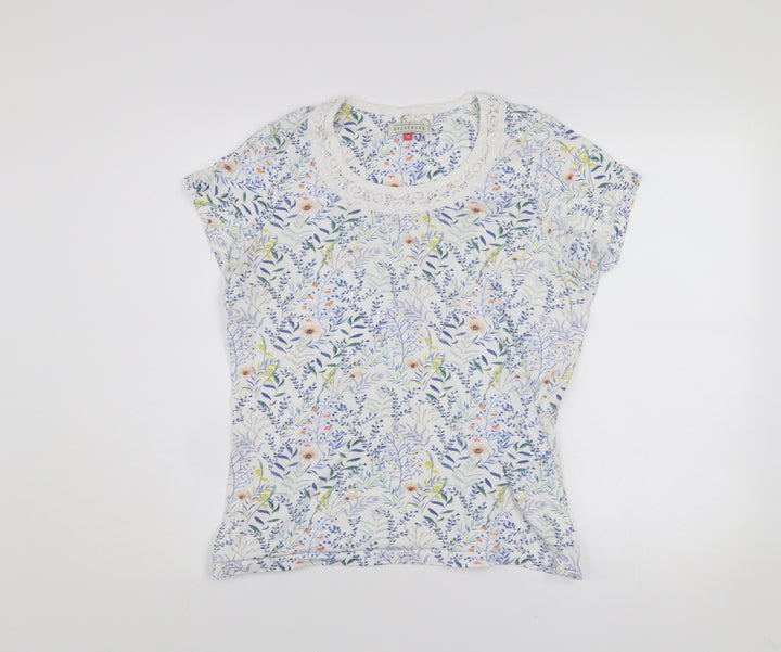 Brakeburn Womens Multicoloured Floral Lace Trim T-Shirt Size 14