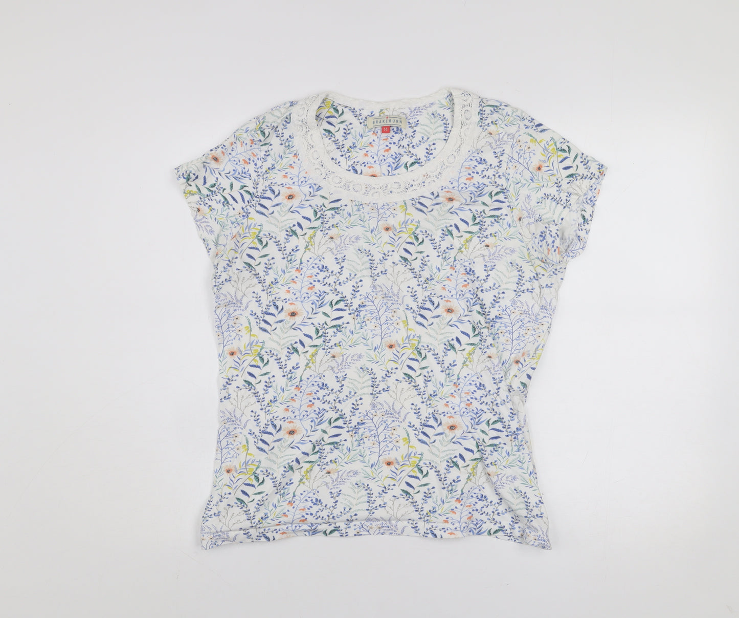 Brakeburn Womens Multicoloured Floral Lace Trim T-Shirt Size 14