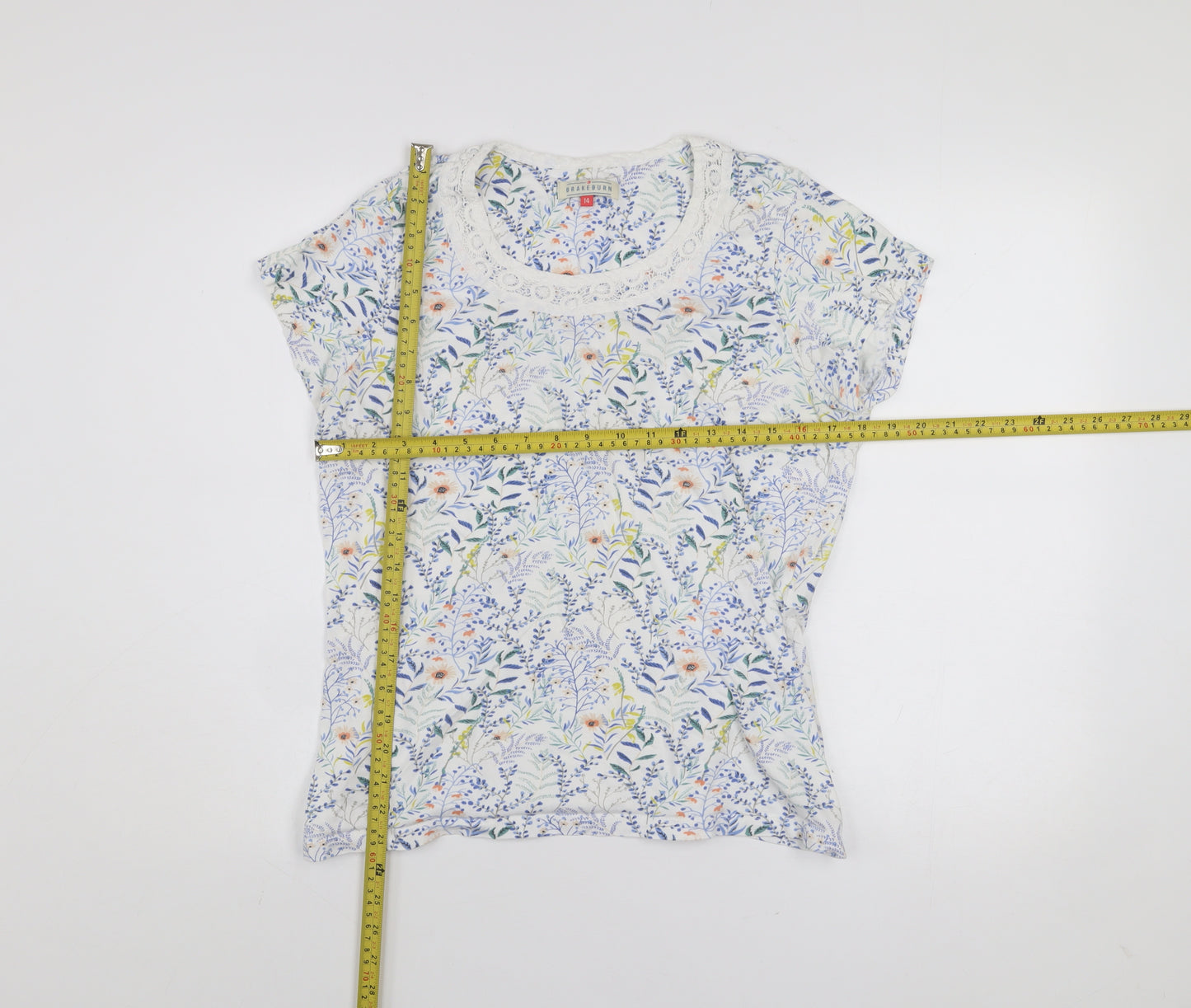 Brakeburn Womens Multicoloured Floral Lace Trim T-Shirt Size 14