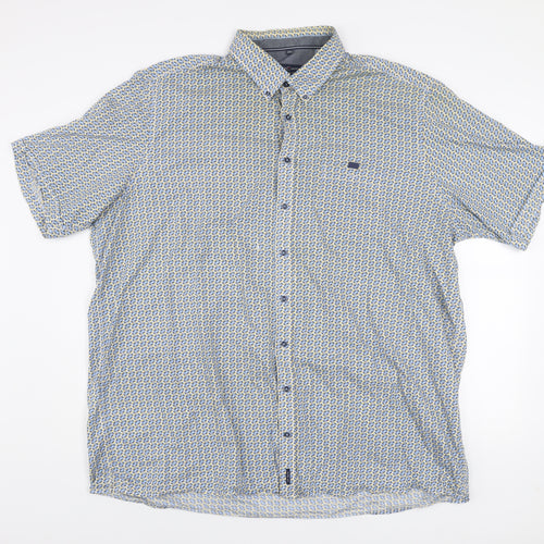 Casa Moda Men’s Blue Geometric Short Sleeve Button-Up Cotton Shirt 3XL