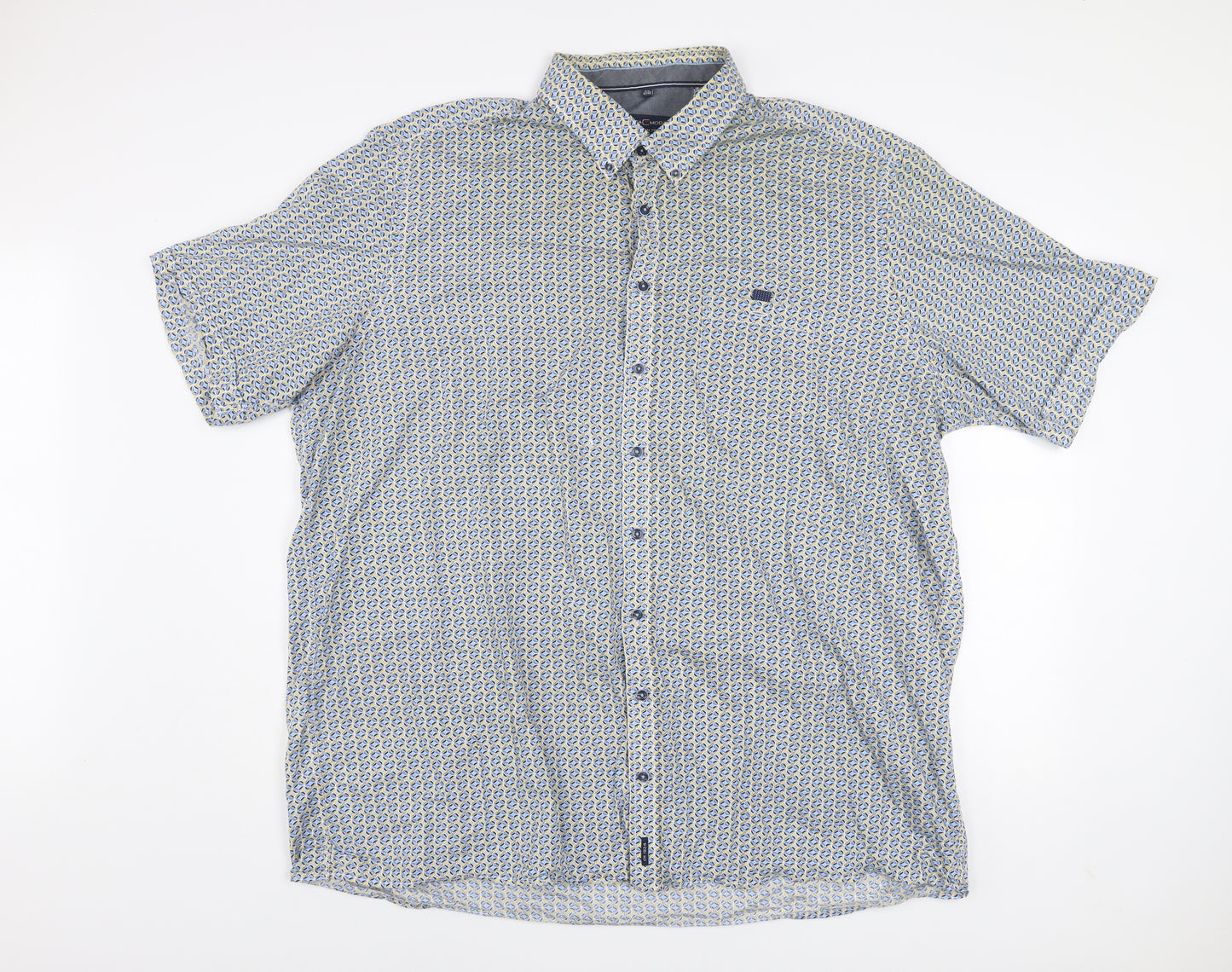 Casa Moda Men’s Blue Geometric Short Sleeve Button-Up Cotton Shirt 3XL