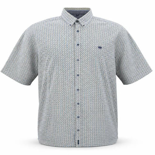 Casa Moda Men’s Blue Geometric Short Sleeve Button-Up Cotton Shirt 3XL